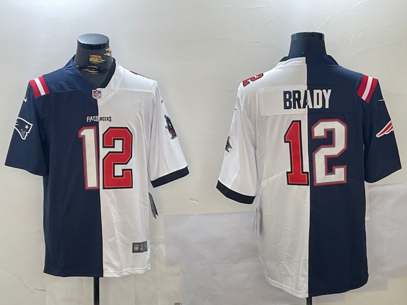 Men New England Patriots #12 Brady Blue White 2024 Nike Vapor Limited NFL Jersey style 2